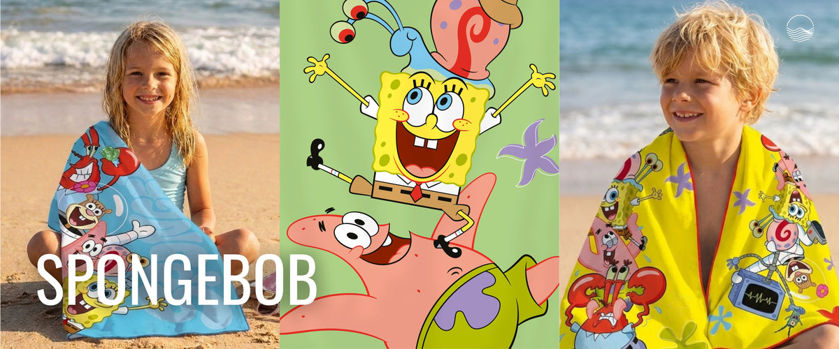 SpongeBob Schwammkopf Badetücher – die offiziellen Collab-Strandtücher von Woods & Waves - woodsandwaves.co