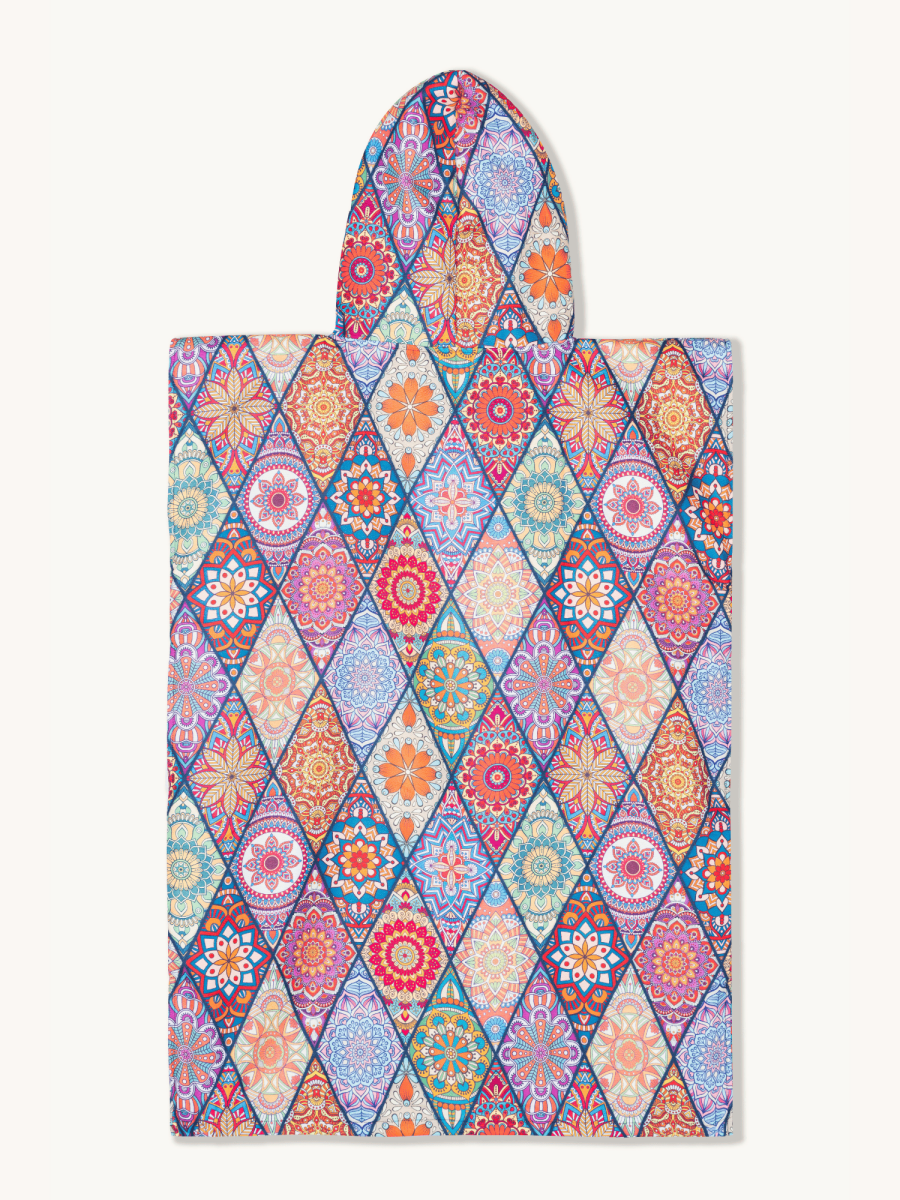 Badeponcho für Kinder (120cm - 150cm) - sanft zur Haut & extra schnell wieder trocken - aus Premium Mikrofaser - Mosaics - (ca. 6 - 12 Jahre) - woodsandwaves.co