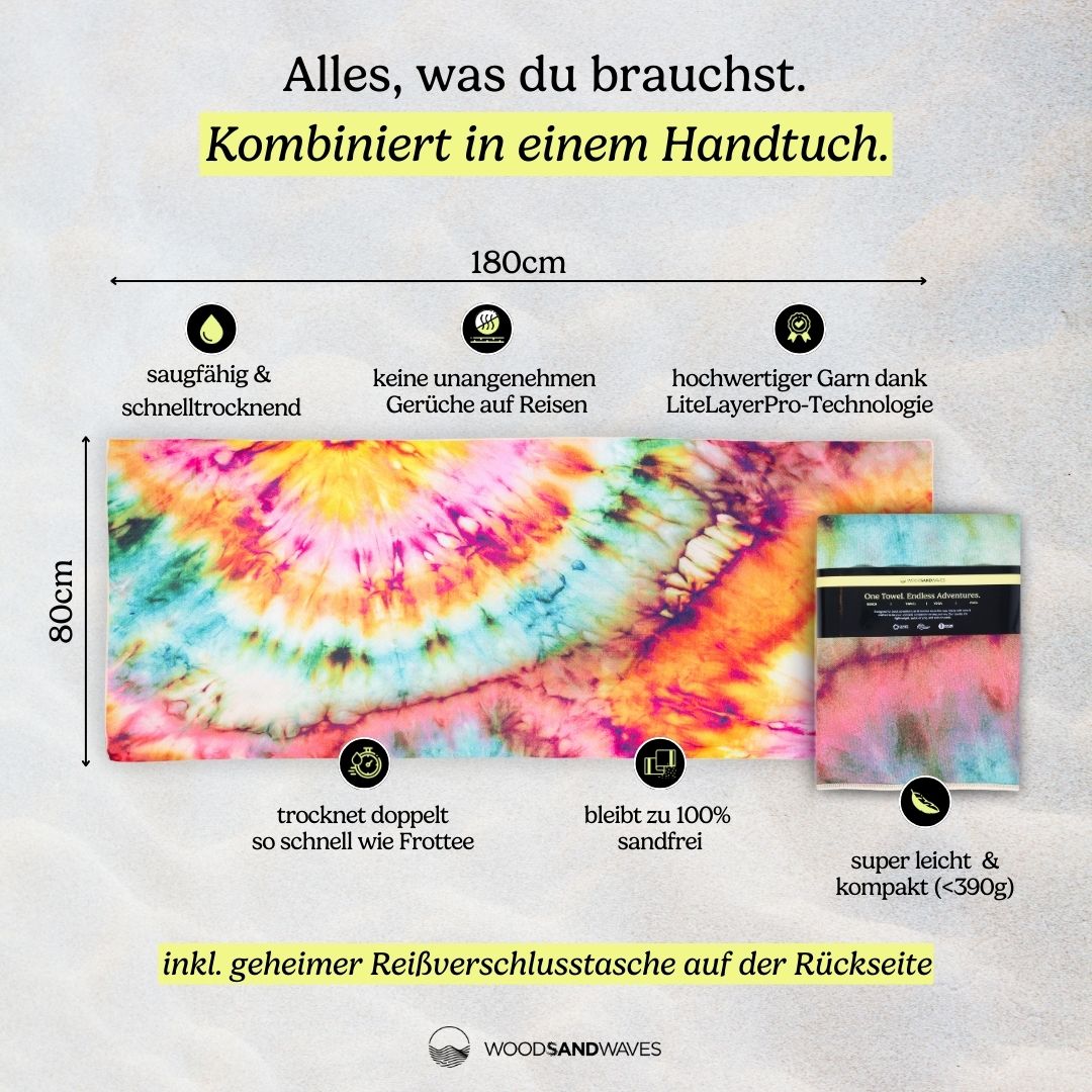 Batik Color - Schnelltrocknendes Reise - und Strandtuch mit Geheimfach - woodsandwaves.co