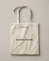 Jutebeutel "less screen, more scene" - Premium Qualität - ultra robust & nachhaltig - woodsandwaves.co