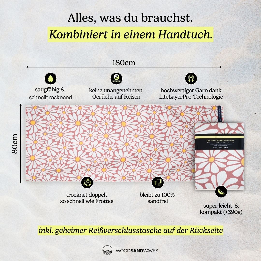 Schnelltrocknendes Reise - und Strandtuch mit Geheimfach - woodsandwaves.co