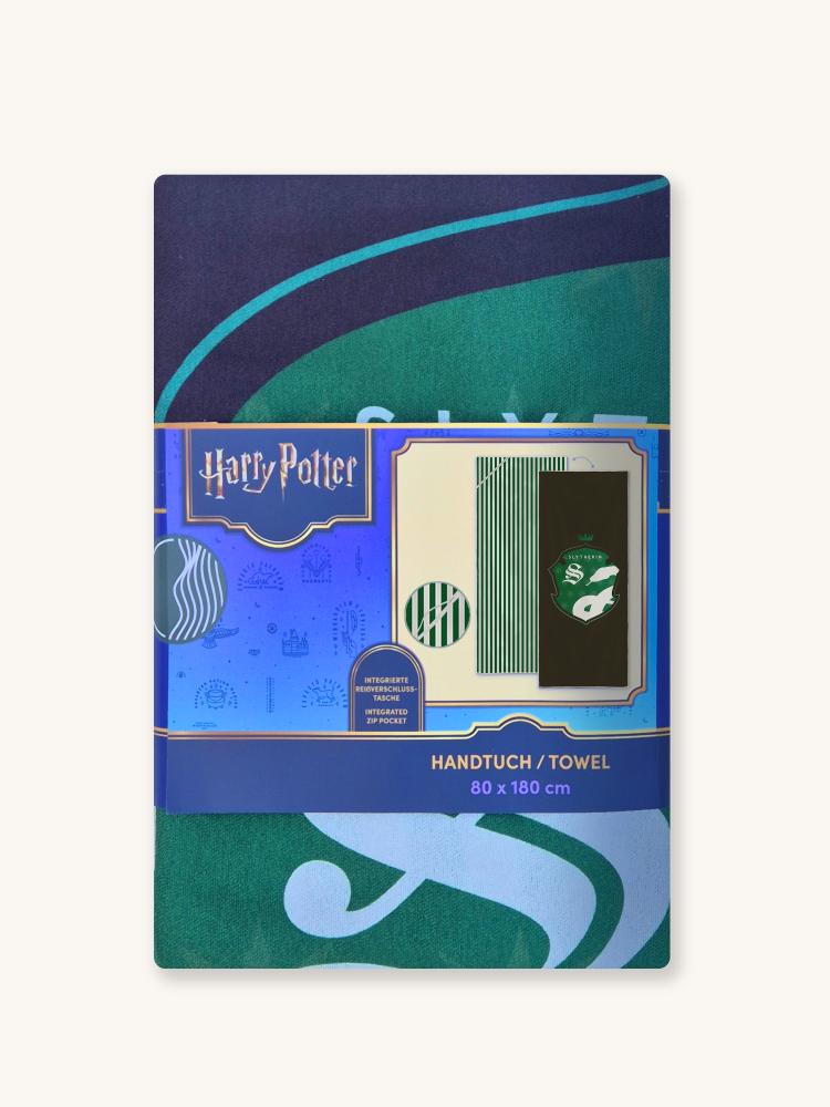 Slytherin Strandtuch – Harry Potter x Woods & Waves – Schnelltrocknendes Strandtuch mit Geheimfach - woodsandwaves.co