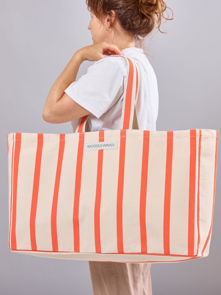 Strandtasche "Sunset Stripes" XL – extra geräumig, robust & nachhaltig - woodsandwaves.co