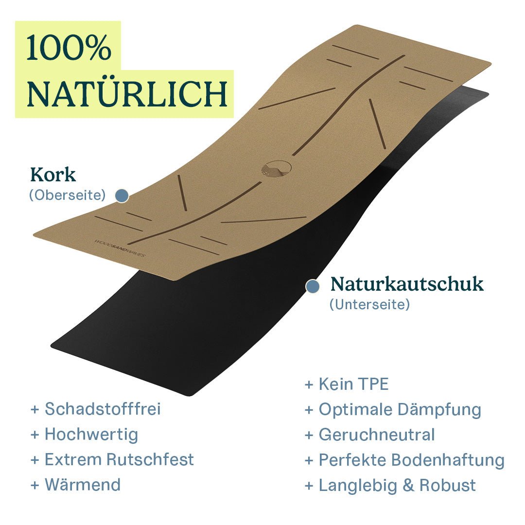 Yoga - Matte CorkFlow | professionelle Yoga - Matte | 4mm dick | aus Naturkork hergestellt - woodsandwaves.co